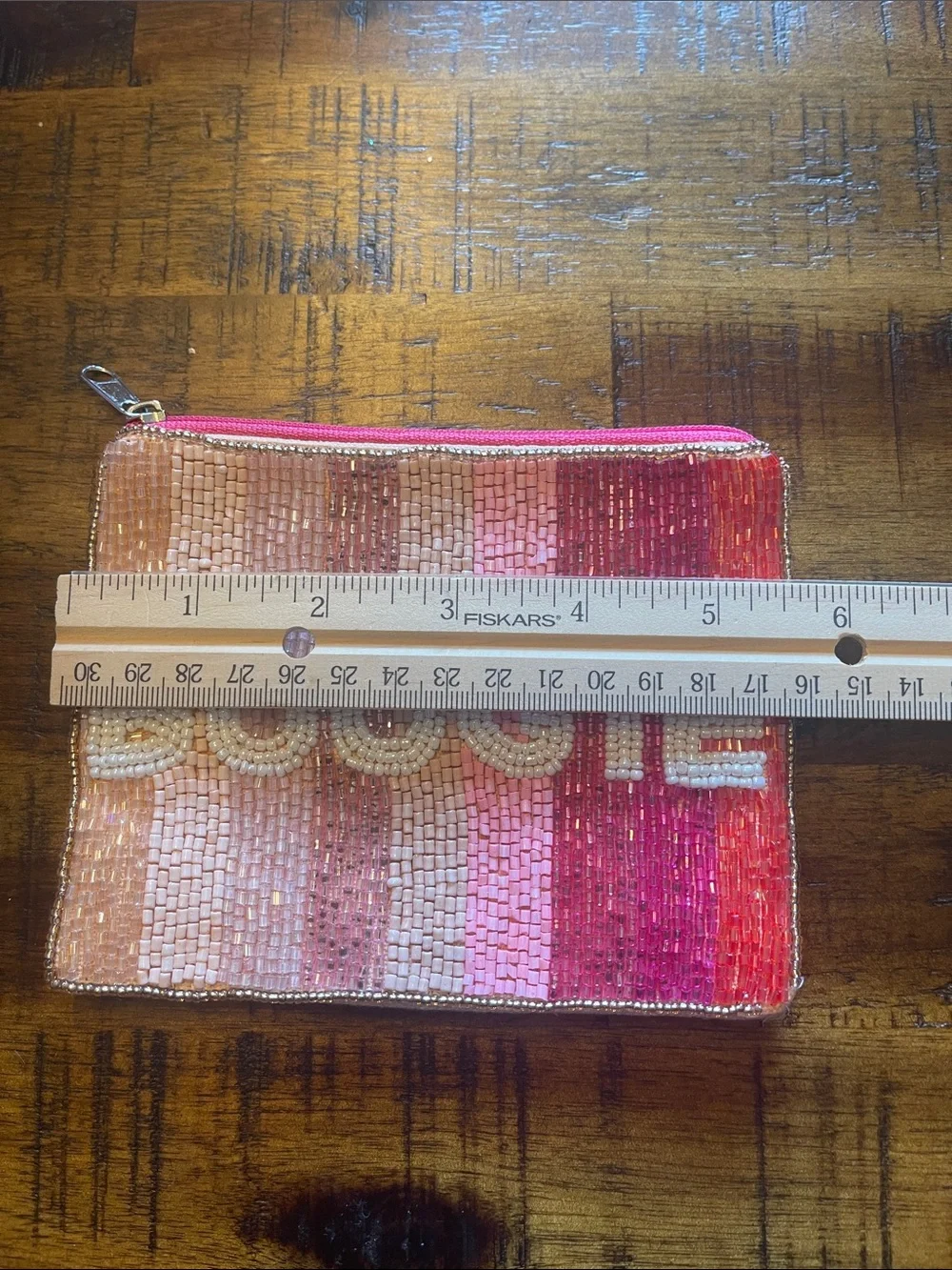 Bougie Pink Gradient Sequin Zip Pouch Clutch
